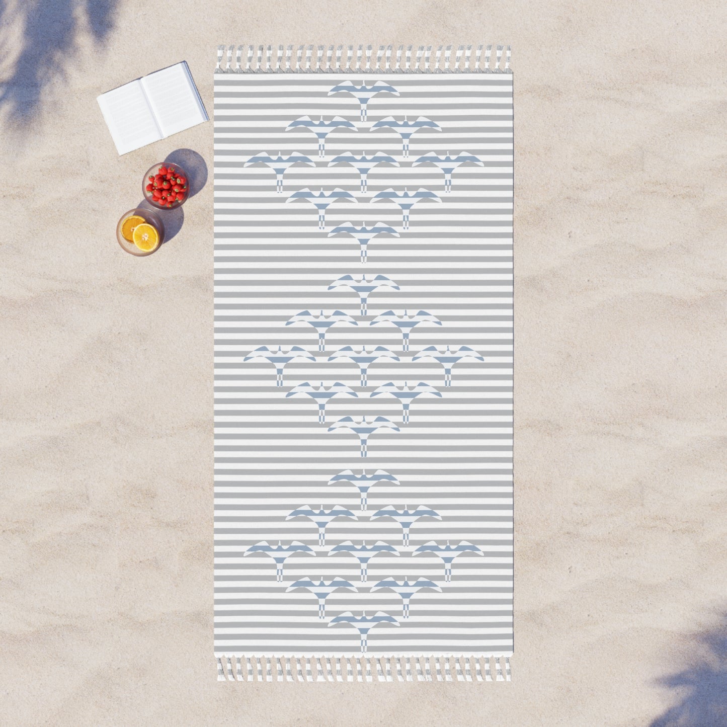 Stripe Iwa Bird Beach Cloth Towel gray
