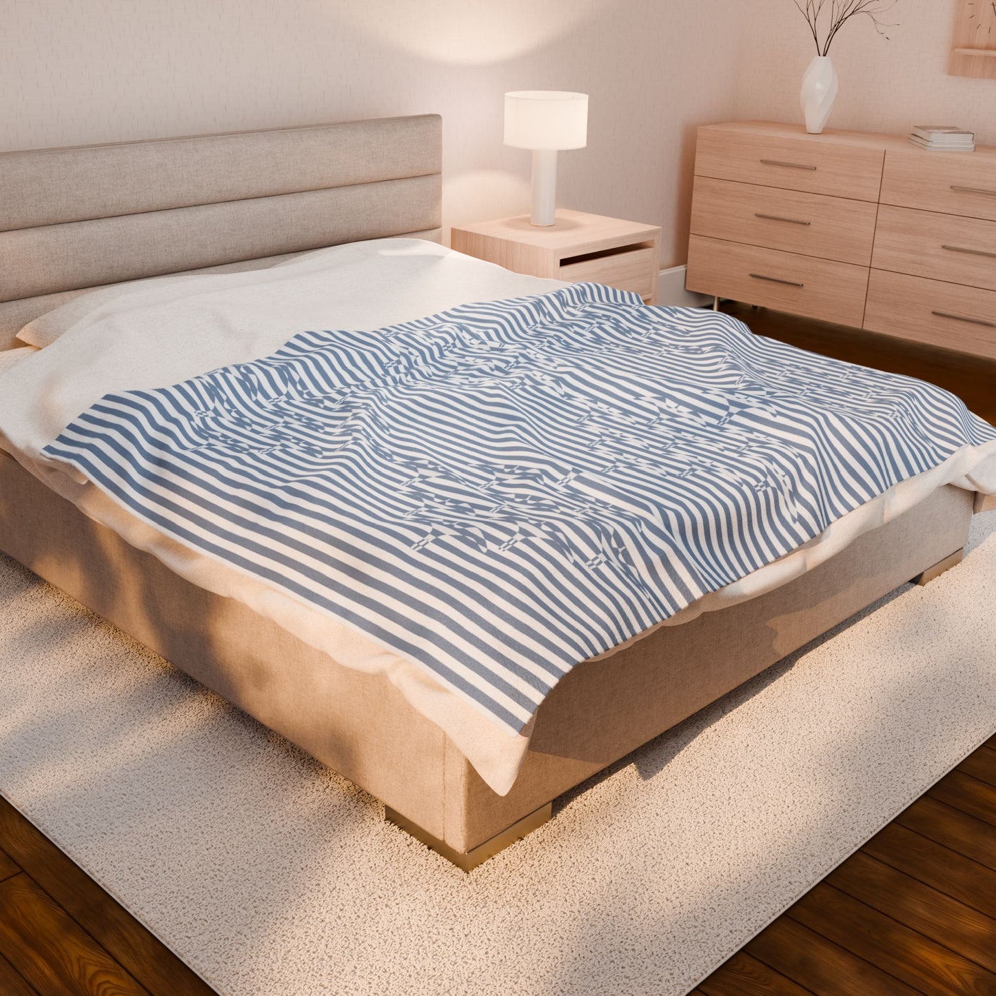 Stripe Iwa Bird Cozy Velveteen Plush Blanket