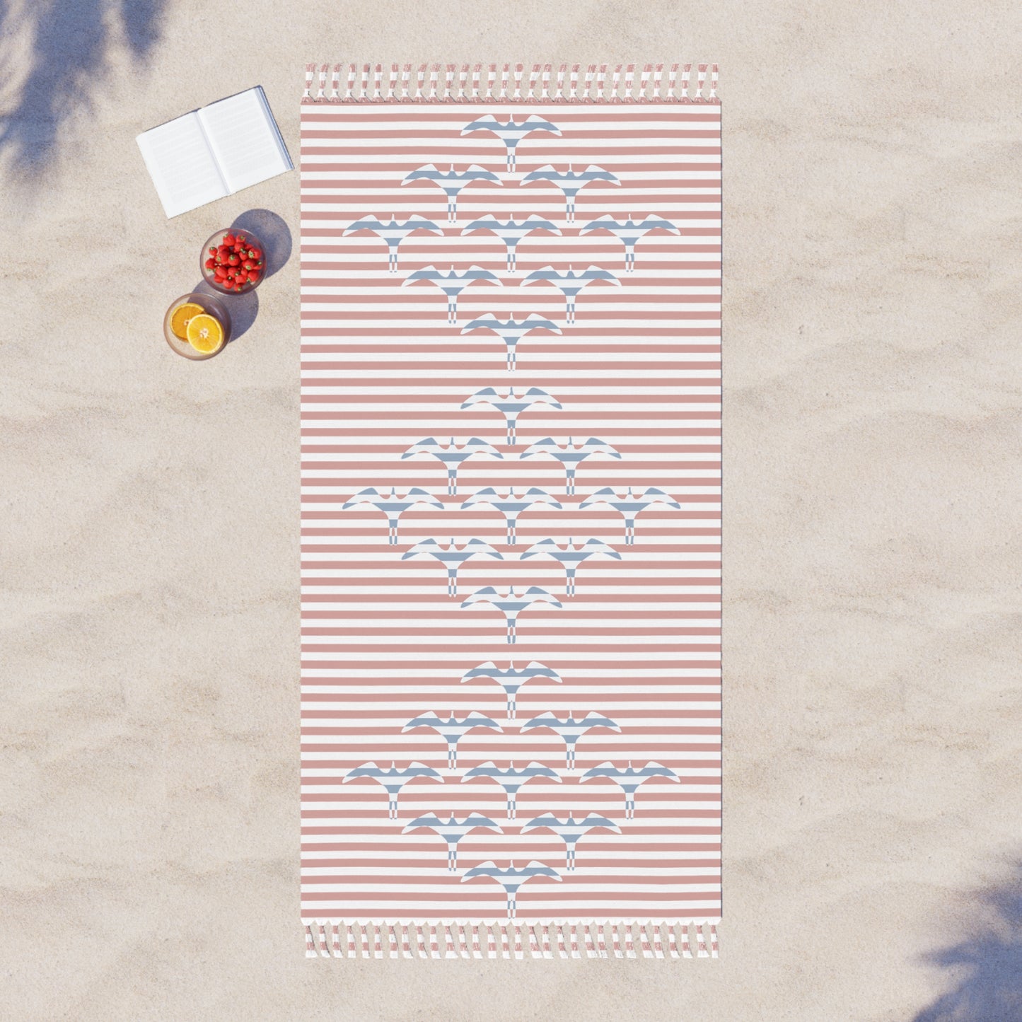 Stripe Iwa Bird Beach Cloth Towel Pale